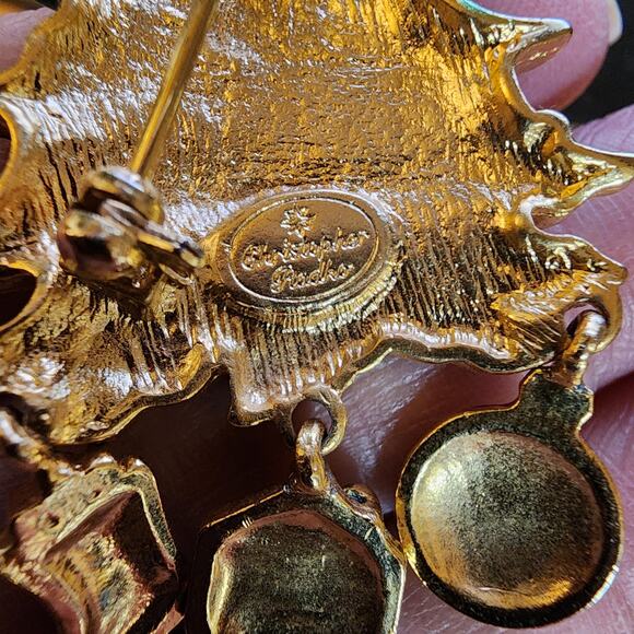 Christopher Radko Enameled Christmas Tree Brooch with Dangles & Rhinestones - Picture 5 of 5